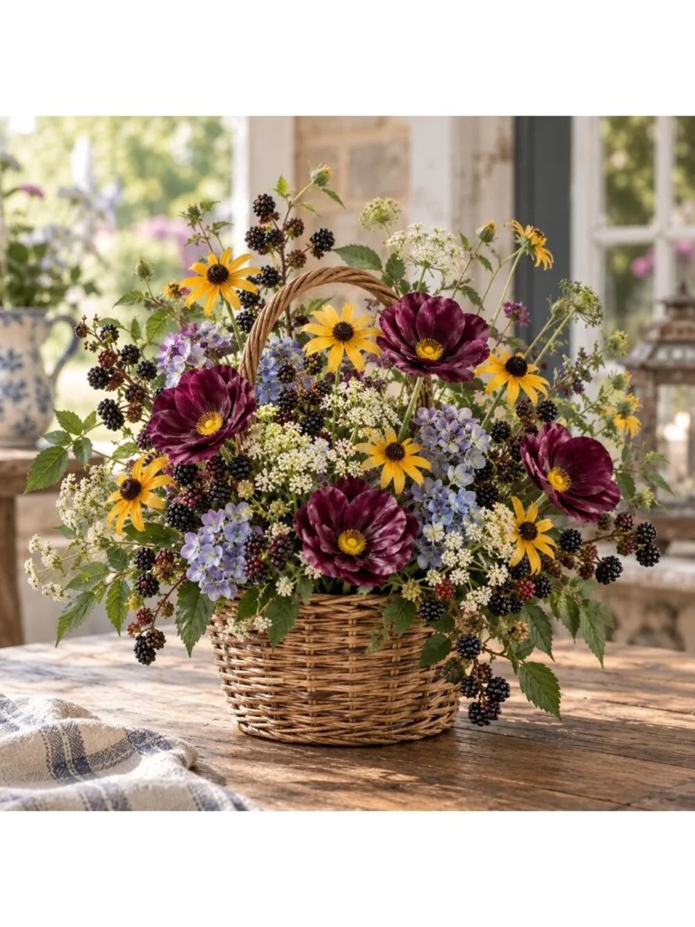 Plum Purple Artificial Poppy Stems, 6 Stem Faux Wildflower Bunch, 13 Inch